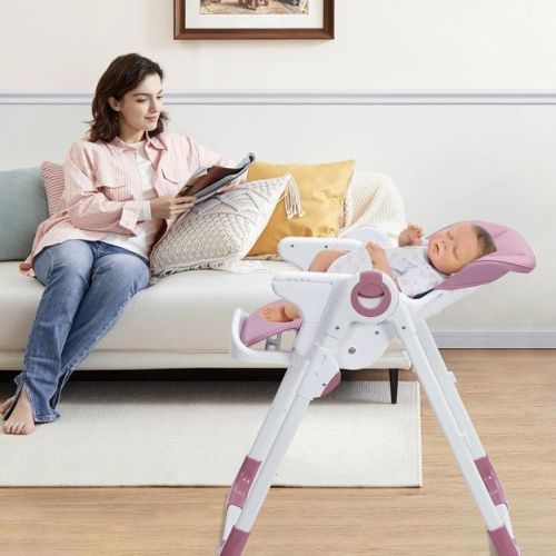 Baby High Chair, Adjustable Infant Highchairs with Removable Tray for Easy Cleaning, Foldable High Chairs for Babies & Toddlers