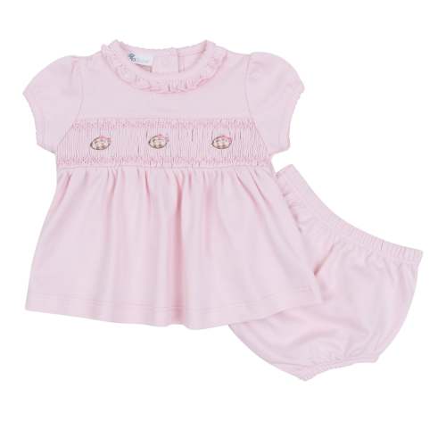 Tiny Tailgater Smocked Ruffle Diaper Cover Set - Pink