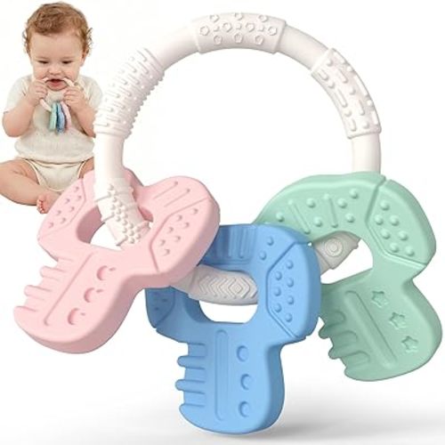 Baby Teething Toys Silicone Baby Keys Teether Over 3 Months - Sensory Chew Toys - Baby Teether for Teething Relief - BPA Free Infant Toys Baby Shower Gifts