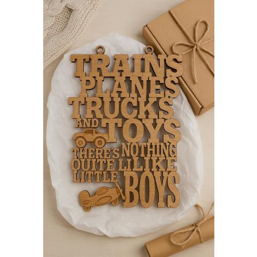 Wooden Nursery Wall Sign: Trains, Planes, Trucks - Boys Room Decor