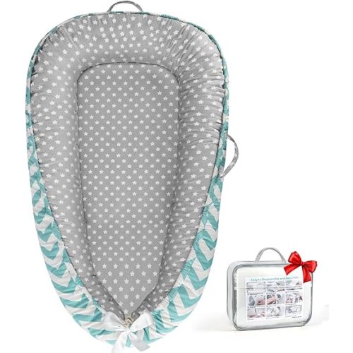 Baby Lounger - Baby Lounger for Newborn 0-24 Months, Breathable Pure Cotton Baby Nest Lounger Cover, Baby Registry Newborn Essentials Gifts, Portable Floor Tummy Time Lounger for Home & Travel