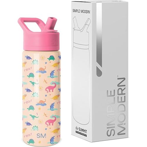 Simple Modern Kids Summit Water Bottle with Straw Lid | 18oz Stainless Steel Cup Insulated Tumbler for Toddlers, School | Dinosaura