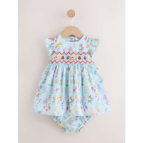Blue Woven Baby Dress and Knickers Set 2 Piece (0mths-2yrs)