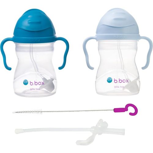 b.box Sippy Cup with Weighted Straw 2-Pack + Extra Straw + Cleaning Brush