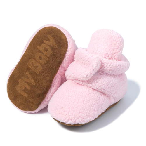 Hurxie Infant Baby Boy Girl Cozy Fleece Bootie Newborn Stay On Slipper Winter Warm Gripper Non-Slip Crib Shoes Pink 0 Months