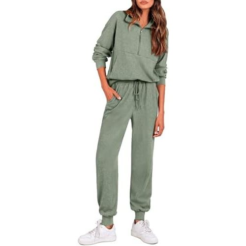 PRETTYGARDEN Airport Travel Outfit Women Ribbed Knit Matching Lounge Sets