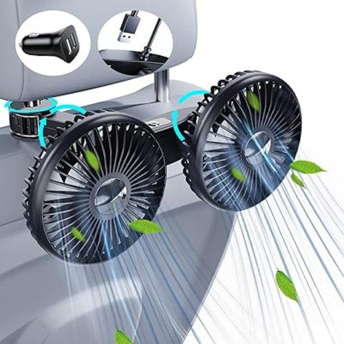 Dual Head Car Fan for Back Seat,USB Powered Car Backseat Fans for Kids Baby Dog,360° Rotatable 3 Speeds Rear Headrest Cooling Fans,Carseat Cooler Fan That Blow Cold Air for Vehicles Suv Truck