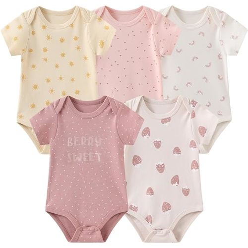 JELYLOVE Fashion Unisex baby Boy Girl Bodysuits 5-Pack Casual Cotton Soft Infants Outfit New born Clothes