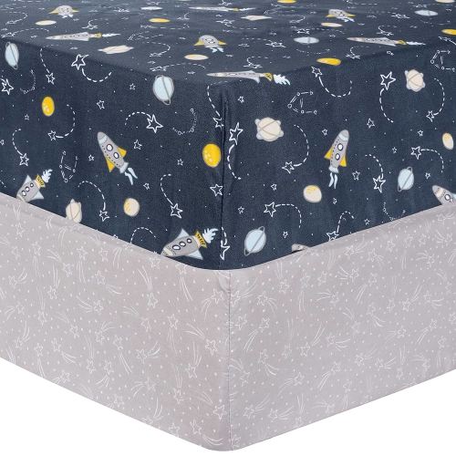 Sammy & Lou Rockets 2-Pack Microfiber Fitted Crib Sheet Set, Fits Standard Crib Mattress 28 in x 52 in; Fully Elasticized,