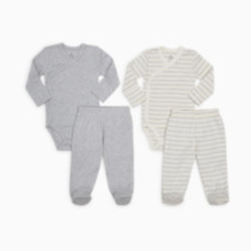 Small Story Organic Cotton Newborn 4 Piece Set - Grey & Stripe, 0-3 M