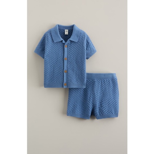 Short Sleeve Knit Button-Up Shirt & Shorts Set