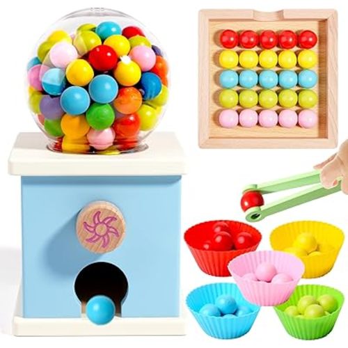 9.6" Wooden Gumball Machine Counting Montessori Toys for 3 4 5 Years Old Boys Girls, Toddler Preschool Learning Activities Toy for Kids Ages 4-8, Birthday Gifts Sensory Toys