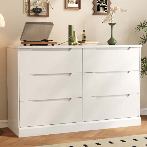6 Drawer Dresser, Wood Chest of Drawers for Bedroom, White Modern Storage Cabinet Dresser Organizer Unit for Living Room, Closet