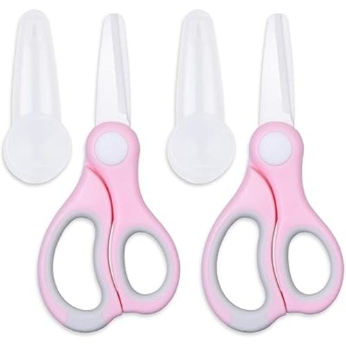 Ceramic Baby Food Scissors - Portable Shears - Healthy Food Cutter with Dust Cover and Storage Case - Cuts Meat, Chicken, Vegetables, Fruits (2-Pack) (Pink - 2 pack)