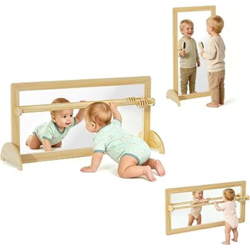 3-in-1 Montessori Baby Mirror w/ 5‑Level Adjustable Pull Up Bar