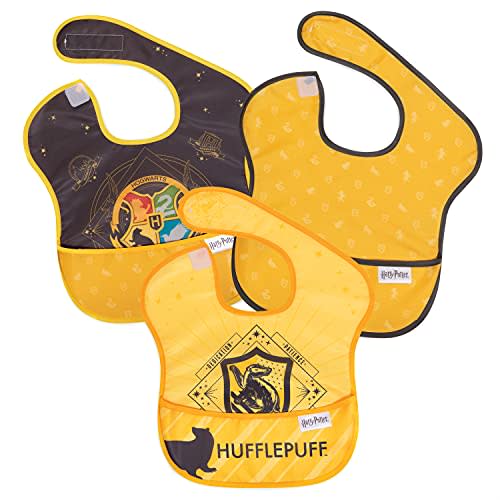 Bumkins SuperBib, Baby Bib, Waterproof Fabric, Fits Babies and Toddlers 6-24 Months - Harry Potter Hufflepuff (3-Pack)