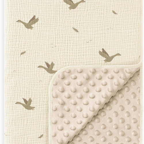 Susurration Baby Blanket for Unisex Boys Girls, Soft Nursery Minky Blanket with Muslin Cotton Front and Dotted Fleece Back, Receiving Blanket for Baby Newborn Infant, 30x40inch