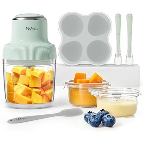 HEYVALUE Baby Food Maker, 13-in-1 Baby Food Puree Blender for Baby Food, Fruit, Vegatable, Meat, with Food Containers, Baby Food Processor Freezer Tray, Silicone Spoons, Silicone Spatula(Light Green)