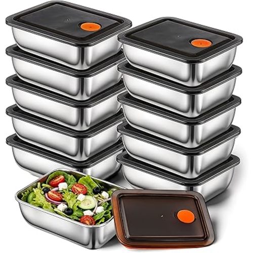 10 Set Stainless Steel Food Containers with Lids, Metal Leak-Proof Food Storage Containers Reusable Stackable Meal Prep Container for Lunch Picnic Travel, Dishwasher & Freezer Safe (16 oz)
