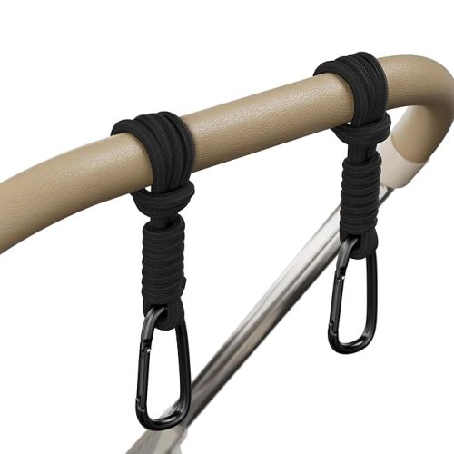 Baby Stroller Hooks, Universal Clips for Diaper and Mommy Bags, Heavy-Duty Hangers with Straps, Practical Stroller Accessory for Moms, Black-4pc