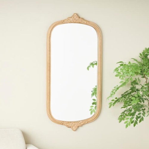 48 in. W x 24 in. H Oval Frameless Bronze Scroll Wall Mirror with Beaded Frame