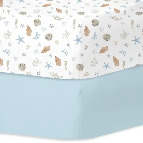 Little Grape Land Crib Sheets for Boys, 2-Pack Soft Microfiber Fitted Baby Crib Mattress Sheets – Breathable, Oeko-TEX Certified, Fits Standard Crib and Toddler Bed (Shells & Blue)