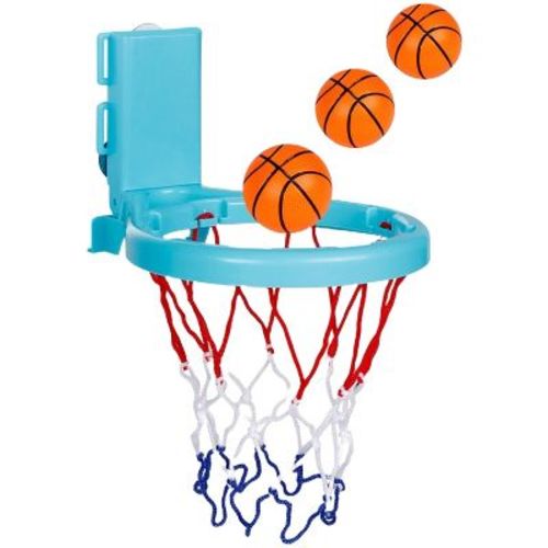 Basketball Hoop Playset with Suction Cups & Tying Straps, 2 in 1 Mini Basketball Hoop for Bathtub & Door with 3 Soft Balls for Toddlers 1-3