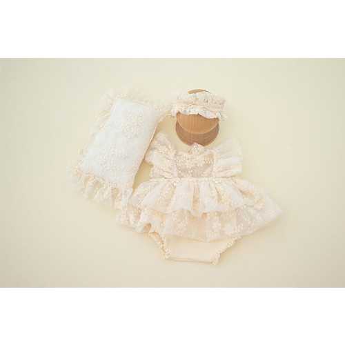 Ivory Lace Newborn Romper Set: Boho Photography Prop