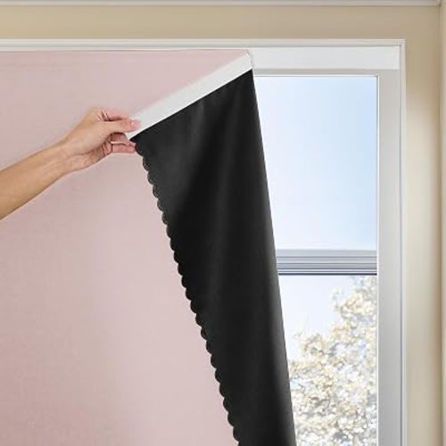 Adhesive Curtain 100% Blackout No-Drill Easy Install for Bedroom Blinds Light Blocking (Tender Pink-35 W x 59" L-1P)