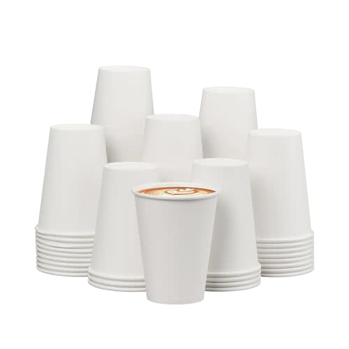 ECOEXTRA Coffee Cups 12 oz 300 Pack, 12 oz Paper Cups, Hot Beverage Drinking Cups, White Paper Hot Disposable Coffee Cups, Suitable for Party, Picnic, Travel, and Events