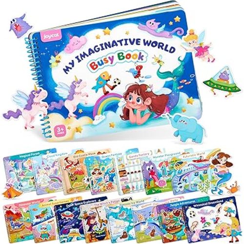 JoyCat Preschool Busy Book for Toddlers 3-5, Dual-Language Learning Activities, Educational Sensory Toys, Autism Learning Materials for Boys & Girls (Imagination World)