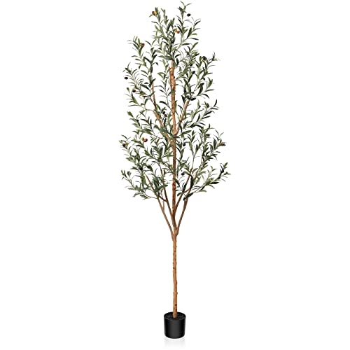 Kazeila Artificial Olive Tree 7FT Tall Faux Silk Plant for Home Office Decor Indoor Fake Potted Tree with Wood Branches and Fruits