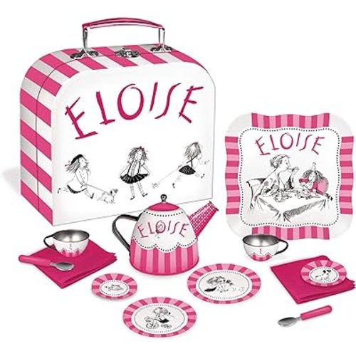 YOTTOY Eloise Collection | 12-Piece Kids Tin Tea Set Toy with Illustrations & Sturdy Carrying Case