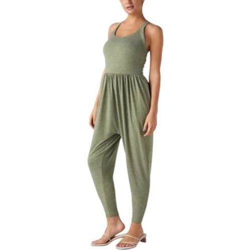 Jumpsuits for Women Backless Twisted U Neck Side Pocket Harem Casual Yoga Gym Workout Jumper One Piece Outfits
