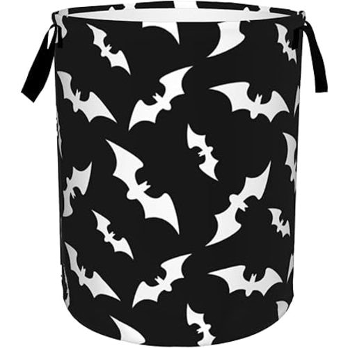 Halloween Bats Collapsible Laundry Basket,Black Bat Bedroom Waterproof Laundry Hamper,Bathroom Large Storage Bag,College Dormitory Living Room Nursery Organizer Toy Bin 16" x 20"