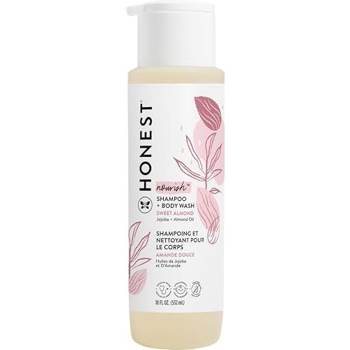 The Honest Company 2-in-1 Cleansing Shampoo Body Wash Gentle for Baby, Naturally Derived Tear-free, Hypoallergenic, Sweet Almond Nourish, 18 fl oz