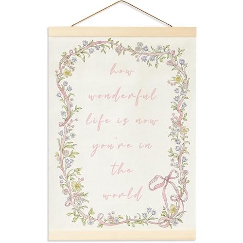 How Wonderful Life Is Now You're In The World Flag Banner, Girls Room Decor,Pink Bow Nursery Decor, Welcome Gift for New Baby Girls, Sweet Decoration for Baby Shower Kids Nursery Toddler Room