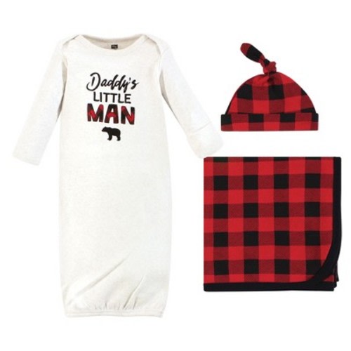 Hudson Baby Infant Boy Gown, Swaddle Blanket and Cap or Headband, Daddys Man, 0-6 Months