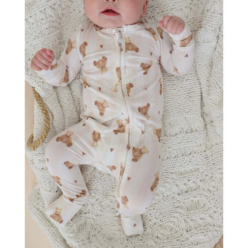 Baby Bamboo Zippered Onesie (Teddy Stripe)
