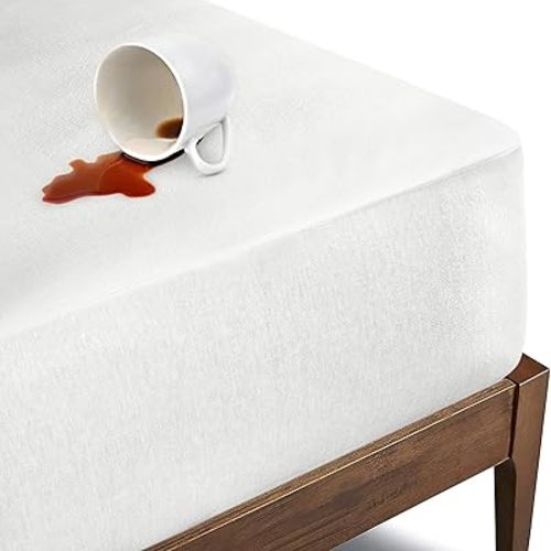 Bioweaves Organic Cotton Jersey Twin Waterproof Mattress Protector Pad |39" x 75"| GOTS Certified Fitted Mattress Cover with Cotton Skirt, Breathable & Noiseless Top Layer, 17 Inch Deep Pocket, White