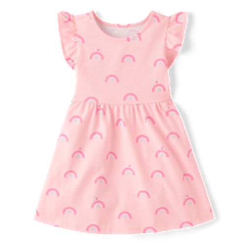 Baby And Toddler Girls Short Sleeve Print Flutter Dress - PINK | The Children's Place