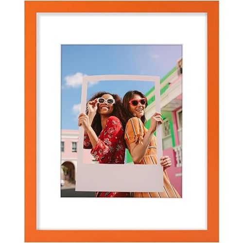 Vittanly 11x14 Picture Frame, Display Pictures 8x10 with Mat or 11x14 without Mat, Engineered Wood with Shatter Resistant Plexiglass, Photo Frame for Wall Mounting, Orange, 1 Pack