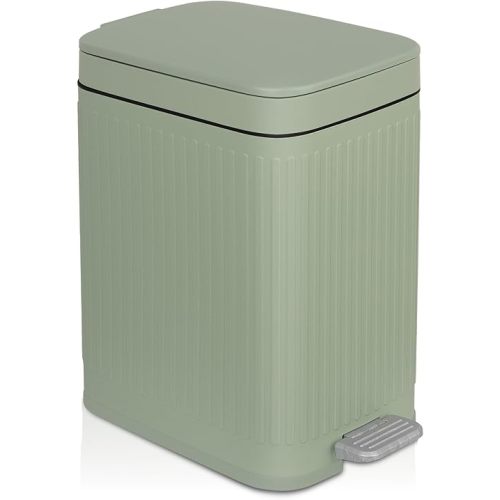 rejomiik Small Bathroom Trash Can with Lid Slim Soft Close Garbage Can Step Wastebasket Container Trash Bin for Office Bedroom Kitchen Living Room (2.6 Gallon Light Green)