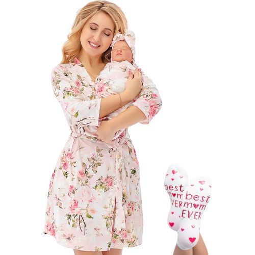 Mommy and Me Robe and Swaddle Set | Maternity Robe Matching Baby Girl, Boy
