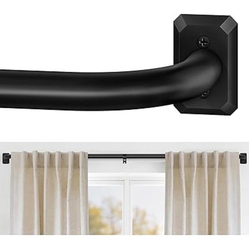 Total Blackout Curtain Rods for Windows 48 To 90 Inches, Wrap Around Heavy Duty Metal Drapery Rods, Adjustable Modern French Return Curtain Rod for Indoor & Outdoor Patio, Easy To Install, Matte Black