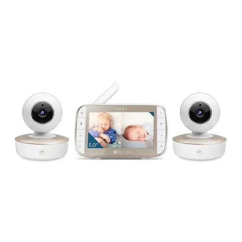 Motorola Nursery VM50G HD Wireless 2-Camera Video Baby Monitor, 5" Screen, 1000ft Range, 2-Way Audio, Pan/Tilt/Zoom, Split Screen, Night Vision