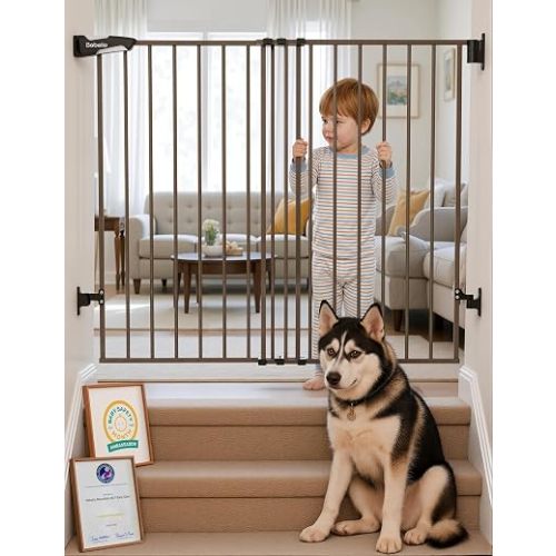 Babelio 34" Extra Tall No Bottom Bar Baby Gate, 26-43", Black Wood Pattern