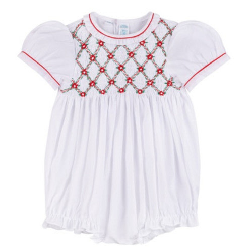 Girls Christmas Floral Smocked Holiday BubbleI Feltman Brothers