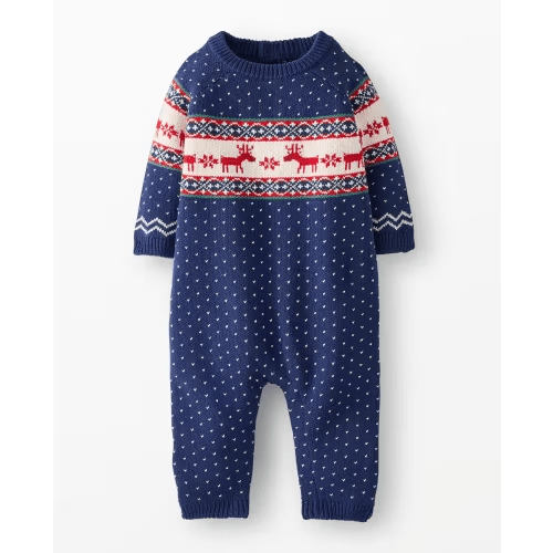 Baby Holiday Sweater Romper - Dear Deer on Navy