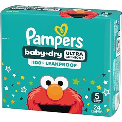 Pampers Diapers - Baby Dry - Size 5, 24 Count, Absorbent Disposable Infant Diaper (Packaging May Vary)